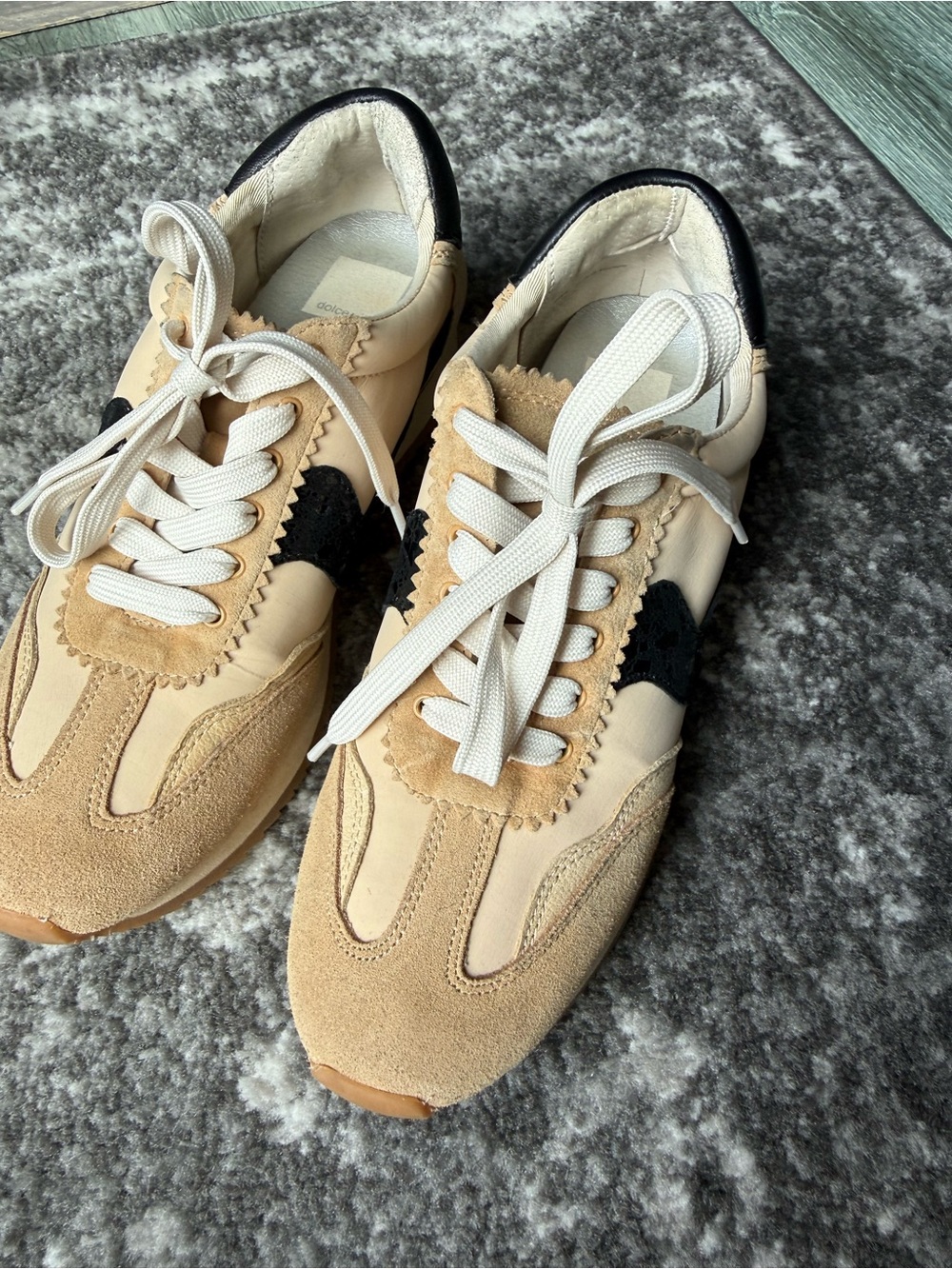 Dolce Vita Beige and Black Trim Sneakers